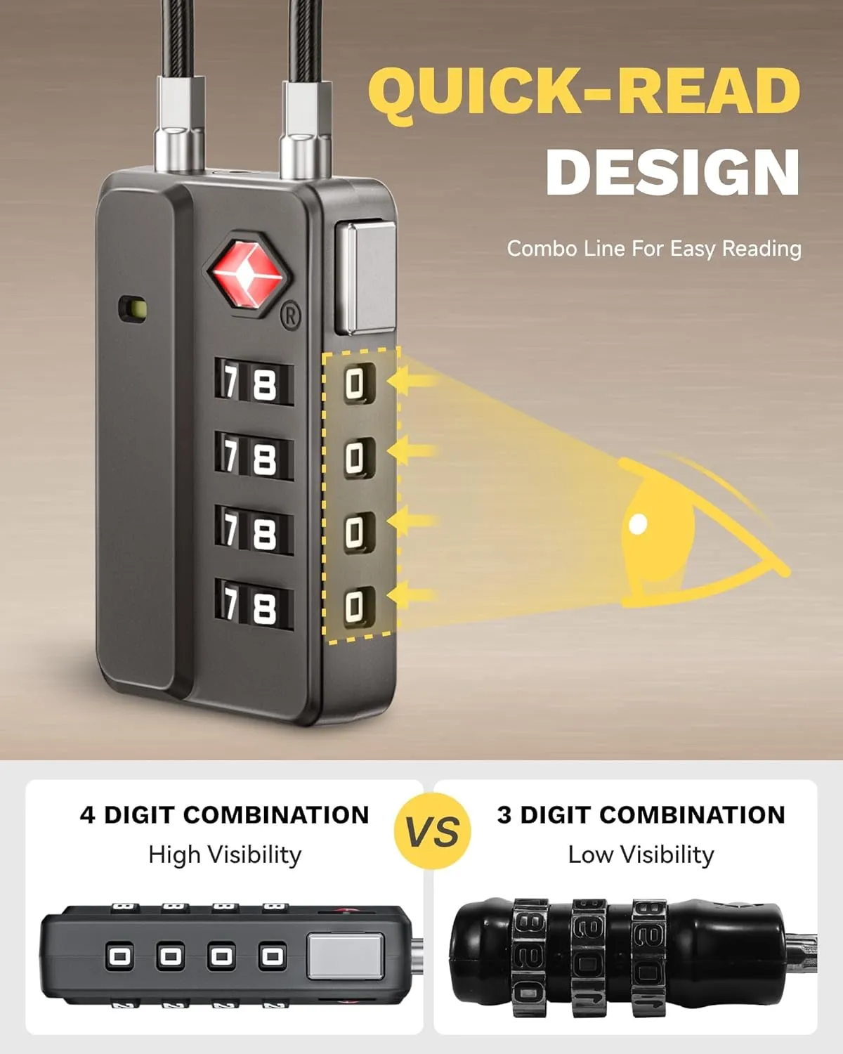 LUGGEX TSA Approved Luggage Locks, 4-Digit Combination Lock with One-Button Reset - Secure Travel & Gym Locker Lock for Suitcases, Backpacks, Bags | Durable Travel Accessories Gift