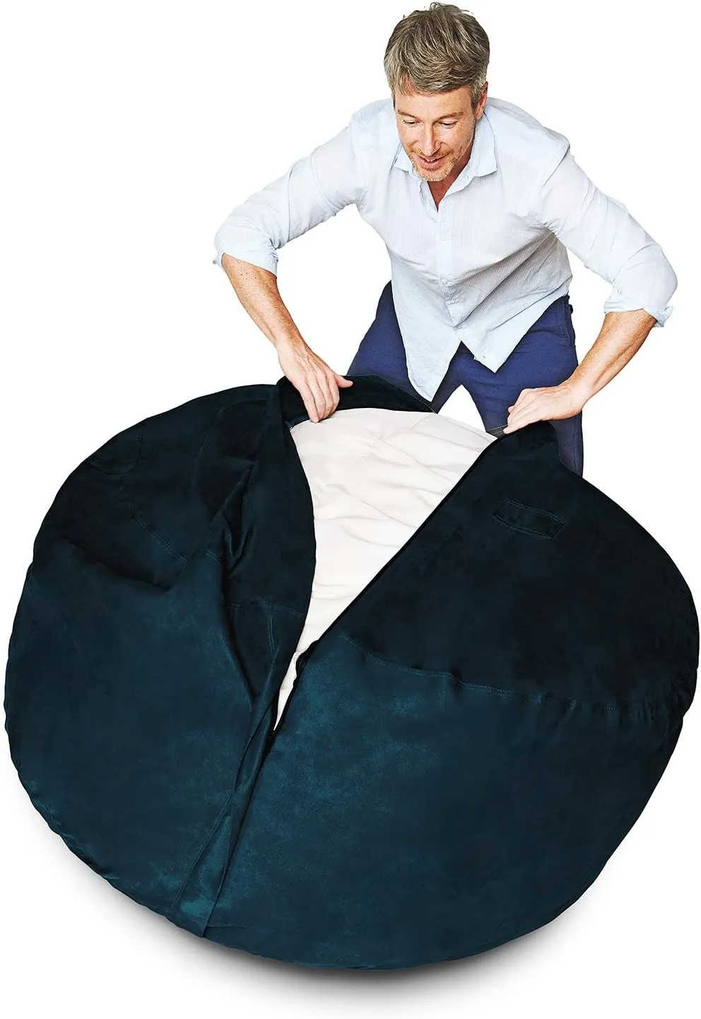 Lumaland Luxury Microsuede Outer Cover for Bean Bags Machine Washable 7-Foot Bean Bag Cover with Inlay in Navy Blue Cover and Inlay ONLY