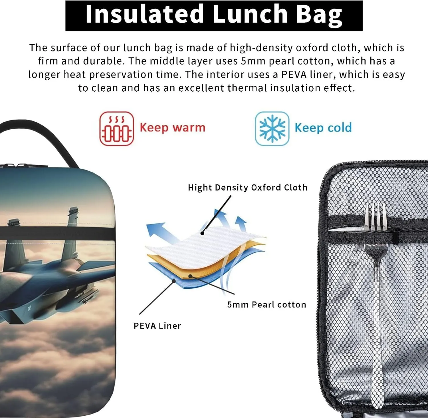 Lunch Bag Lunch Box For Women Men Reusable Insulated Lunch Tote Bag Aircraft Fighter Jets Leakproof Cooler Bag Portable Cooler Lunch Container For Picnic Travel