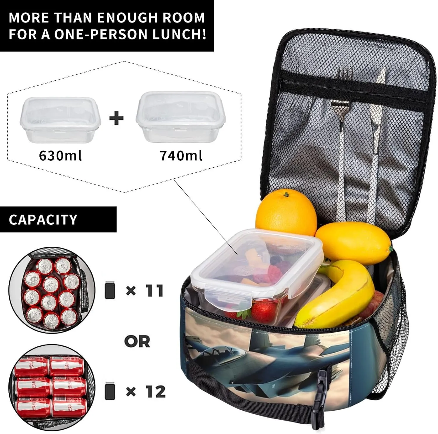 Lunch Bag Lunch Box For Women Men Reusable Insulated Lunch Tote Bag Aircraft Fighter Jets Leakproof Cooler Bag Portable Cooler Lunch Container For Picnic Travel