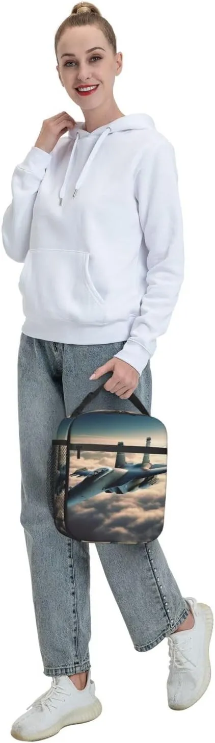 Lunch Bag Lunch Box For Women Men Reusable Insulated Lunch Tote Bag Aircraft Fighter Jets Leakproof Cooler Bag Portable Cooler Lunch Container For Picnic Travel