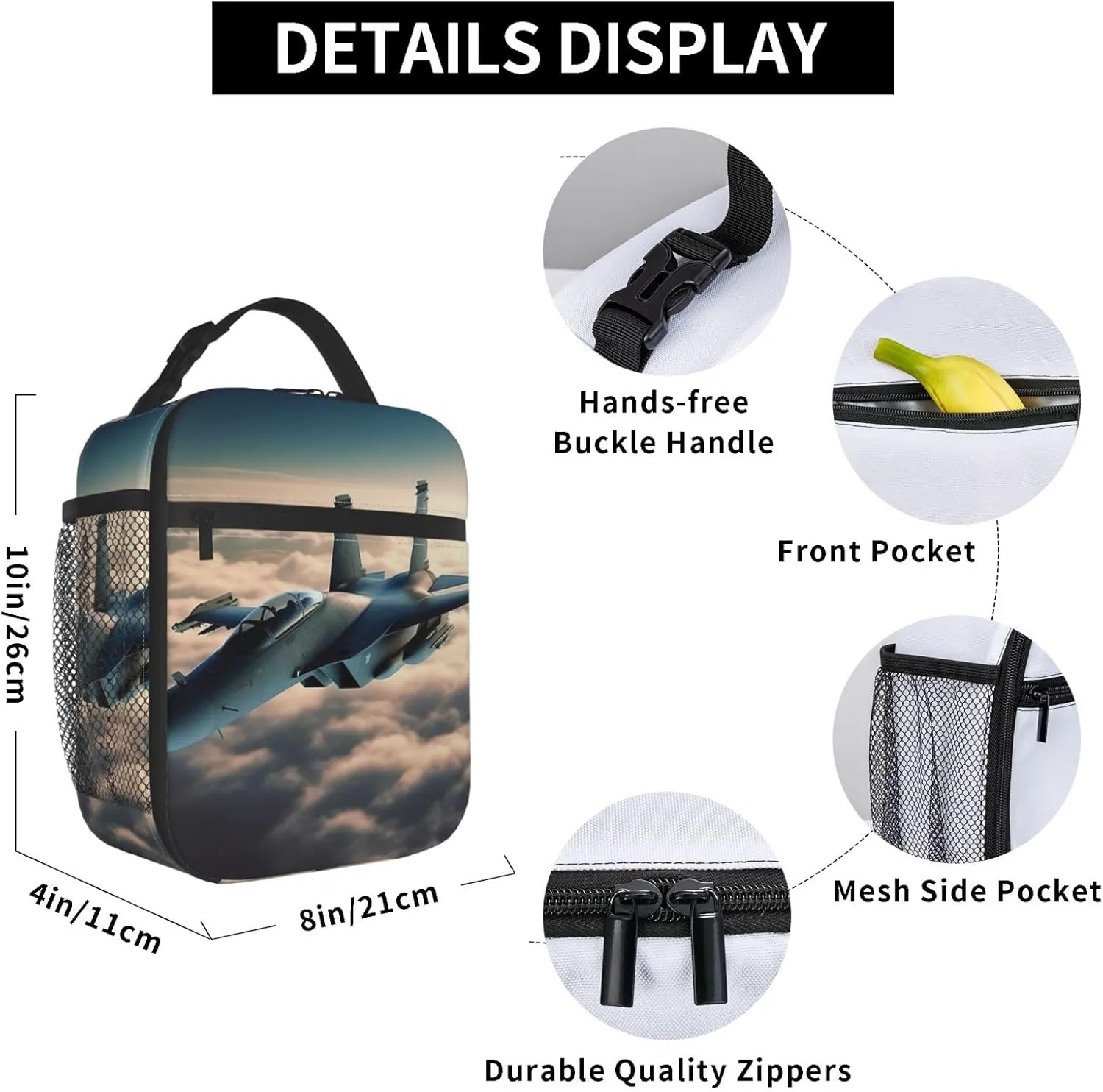 Lunch Bag Lunch Box For Women Men Reusable Insulated Lunch Tote Bag Aircraft Fighter Jets Leakproof Cooler Bag Portable Cooler Lunch Container For Picnic Travel