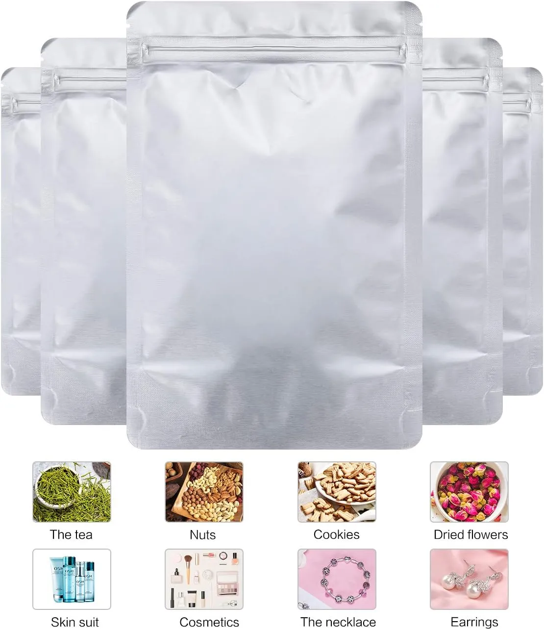 LZLPACKING 100 Pieces resealable Mylar Bags with Clear Front Window,Smell Proof Edible Packaging,Sample ziplock Stand up Pouches Bags for Food Storage(5×8 Inch/12.7 x 20.3cm)