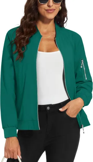 MAGCOMSEN Women's Jacket Lightweight Bomber Jackets 5 Pockets Windbreaker Zip-up Casual Moto Outwear