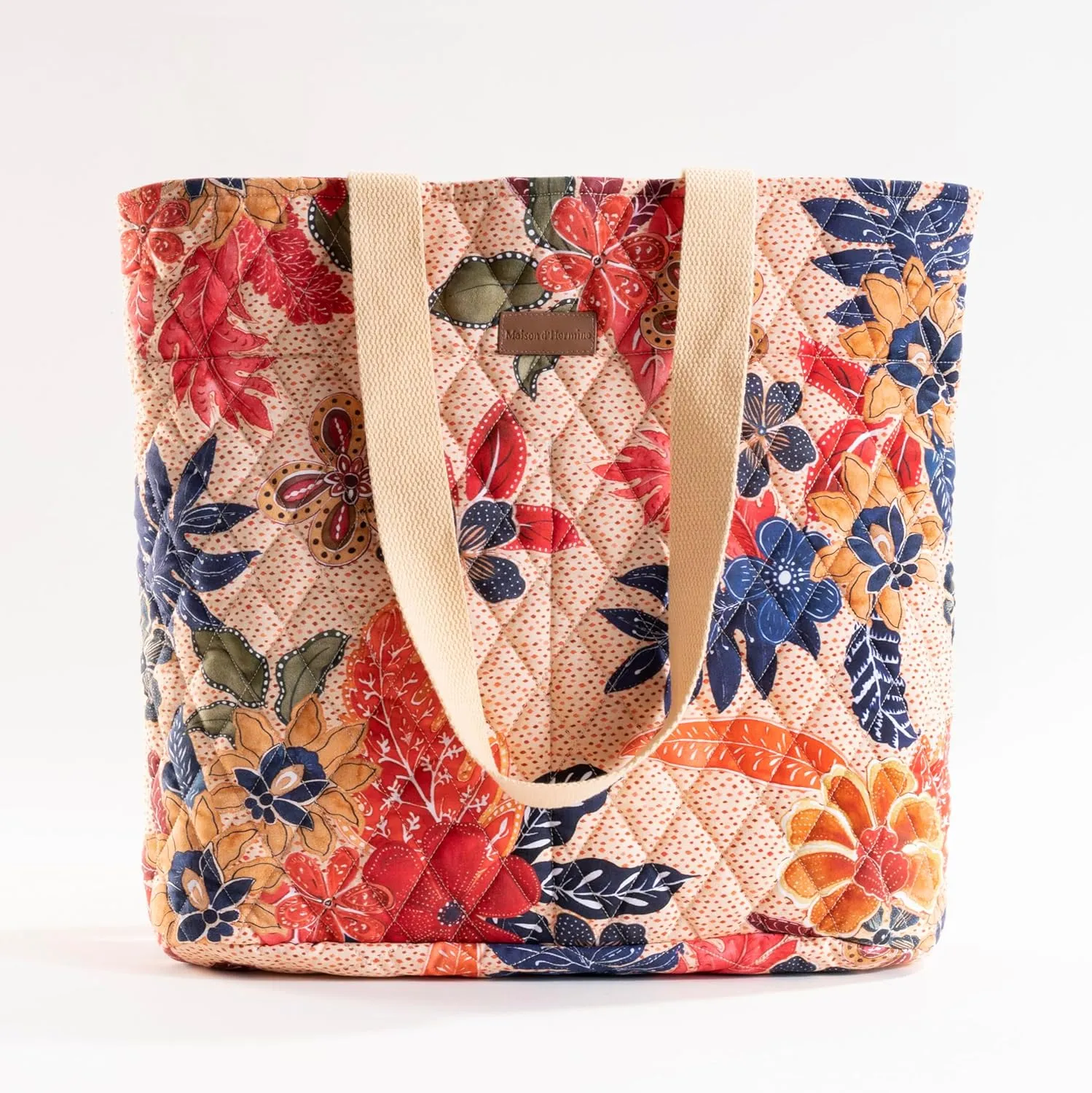 Maison d' Hermine Shopping Bags Cotton Quilted Tote Bag with Zipper Pockets Small Pouch Reusable Grocery Bag Work Travel