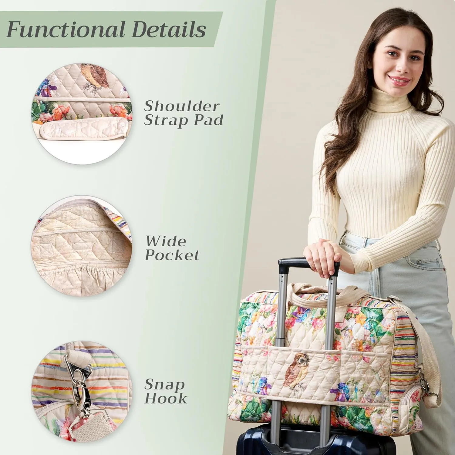Maison d' Hermine Weekender Bags for Women Cotton Quilted Duffel Overnight Luggage Weekend Bag for Men Gym Sports Gifts Travel Business Travellers Family Trip
