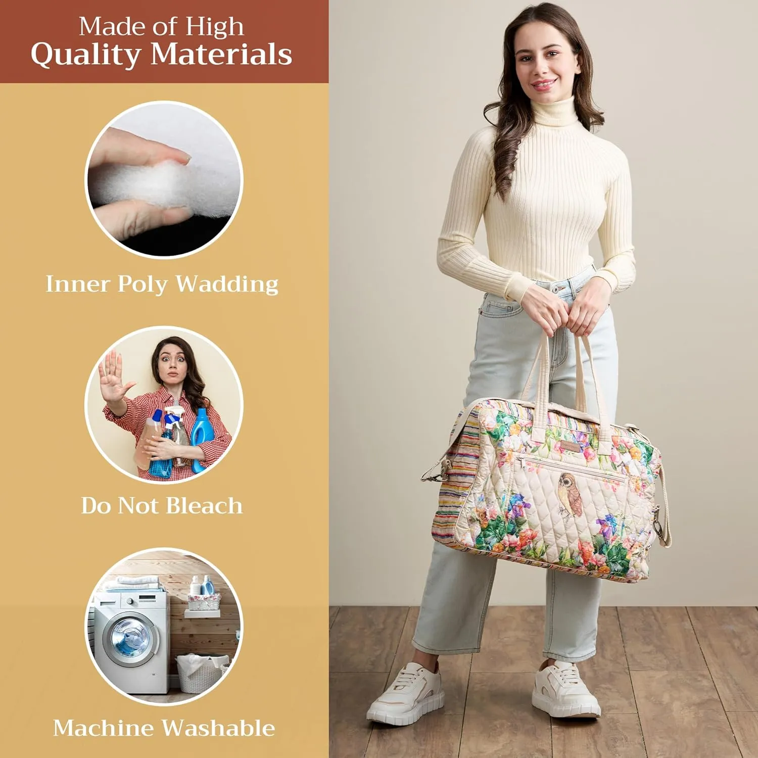 Maison d' Hermine Weekender Bags for Women Cotton Quilted Duffel Overnight Luggage Weekend Bag for Men Gym Sports Gifts Travel Business Travellers Family Trip