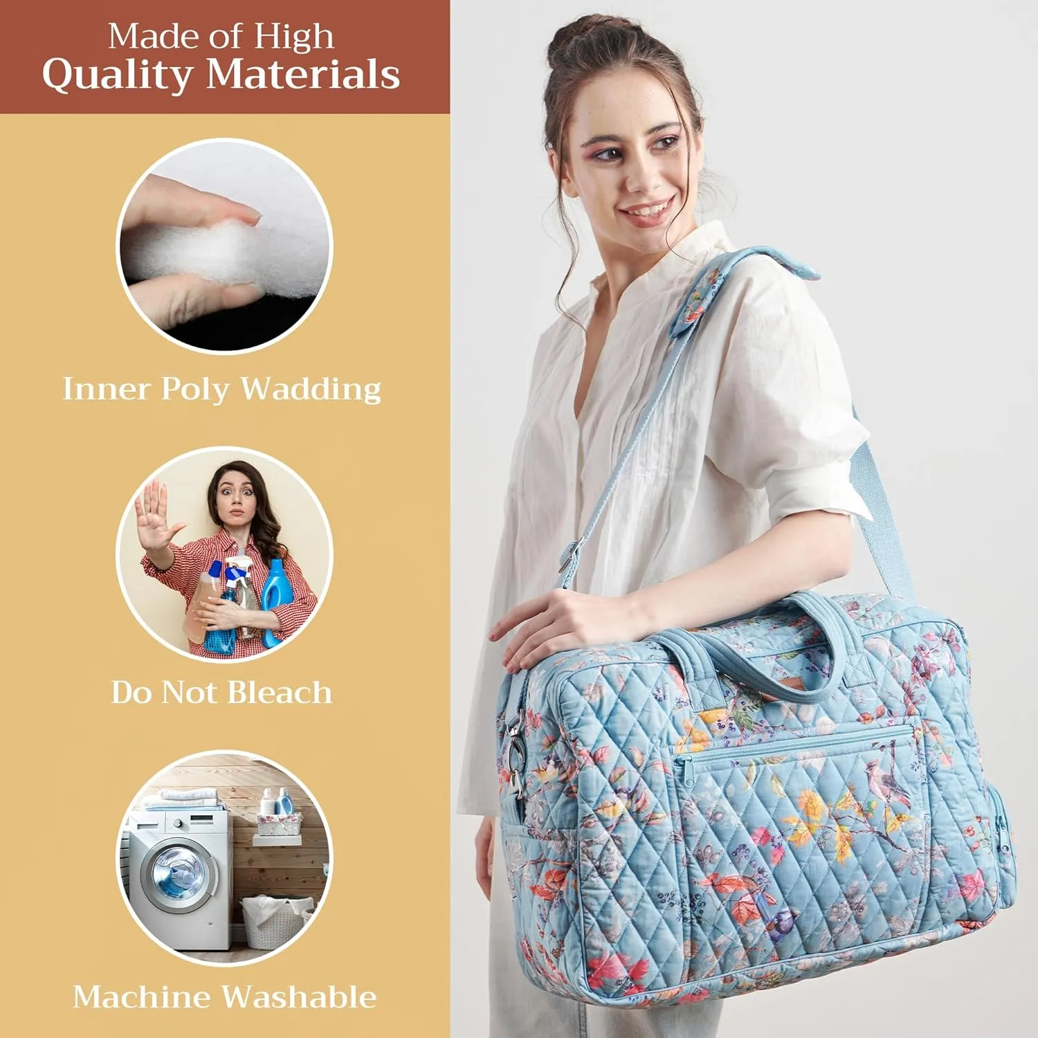 Maison d' Hermine Weekender Bags for Women Cotton Quilted Duffel Overnight Luggage Weekend Bag for Men Gym Sports Gifts Travel Business Travellers Family Trip