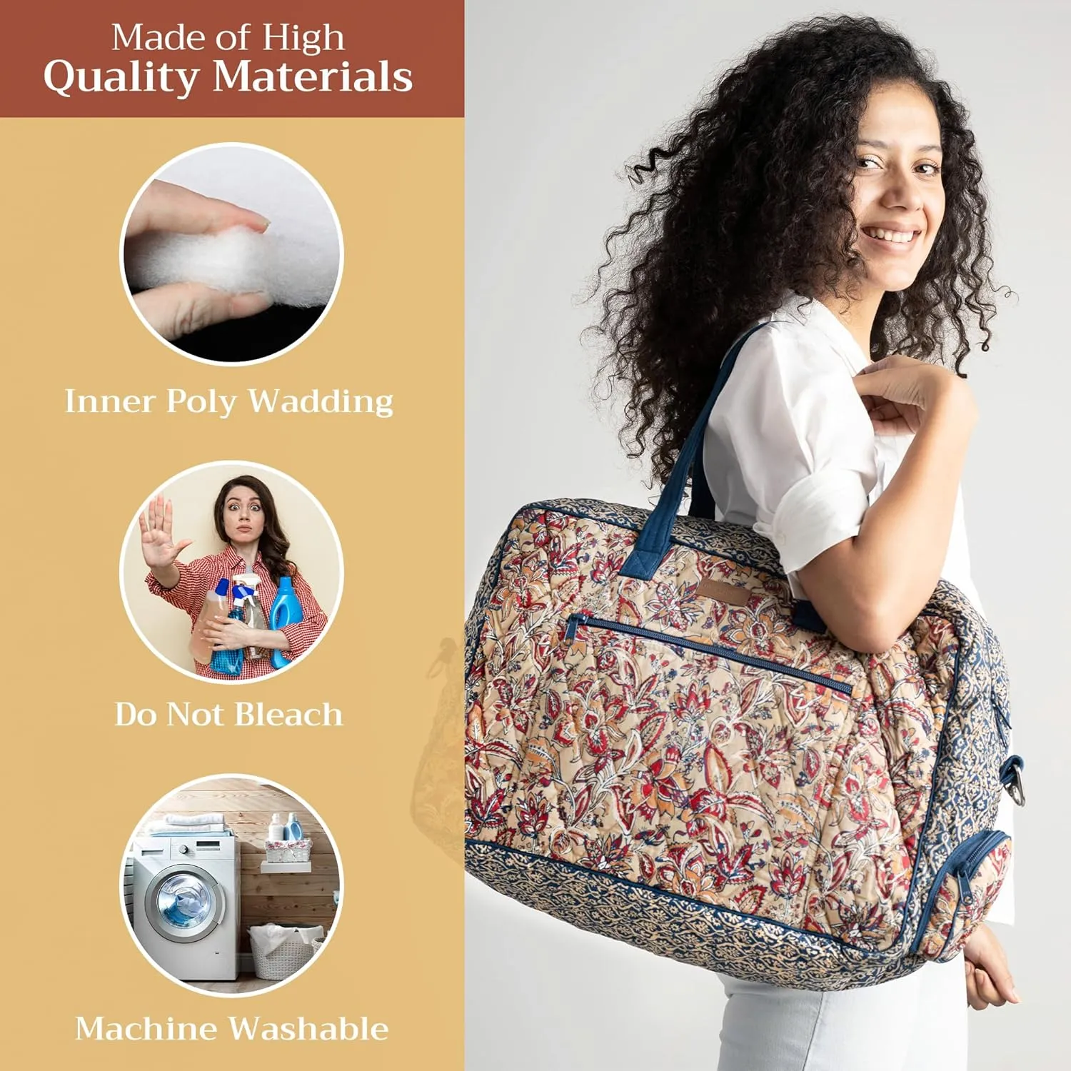 Maison d' Hermine Weekender Bags for Women Cotton Quilted Duffel Overnight Luggage Weekend Bag for Men Gym Sports Gifts Travel Business Travellers Family Trip