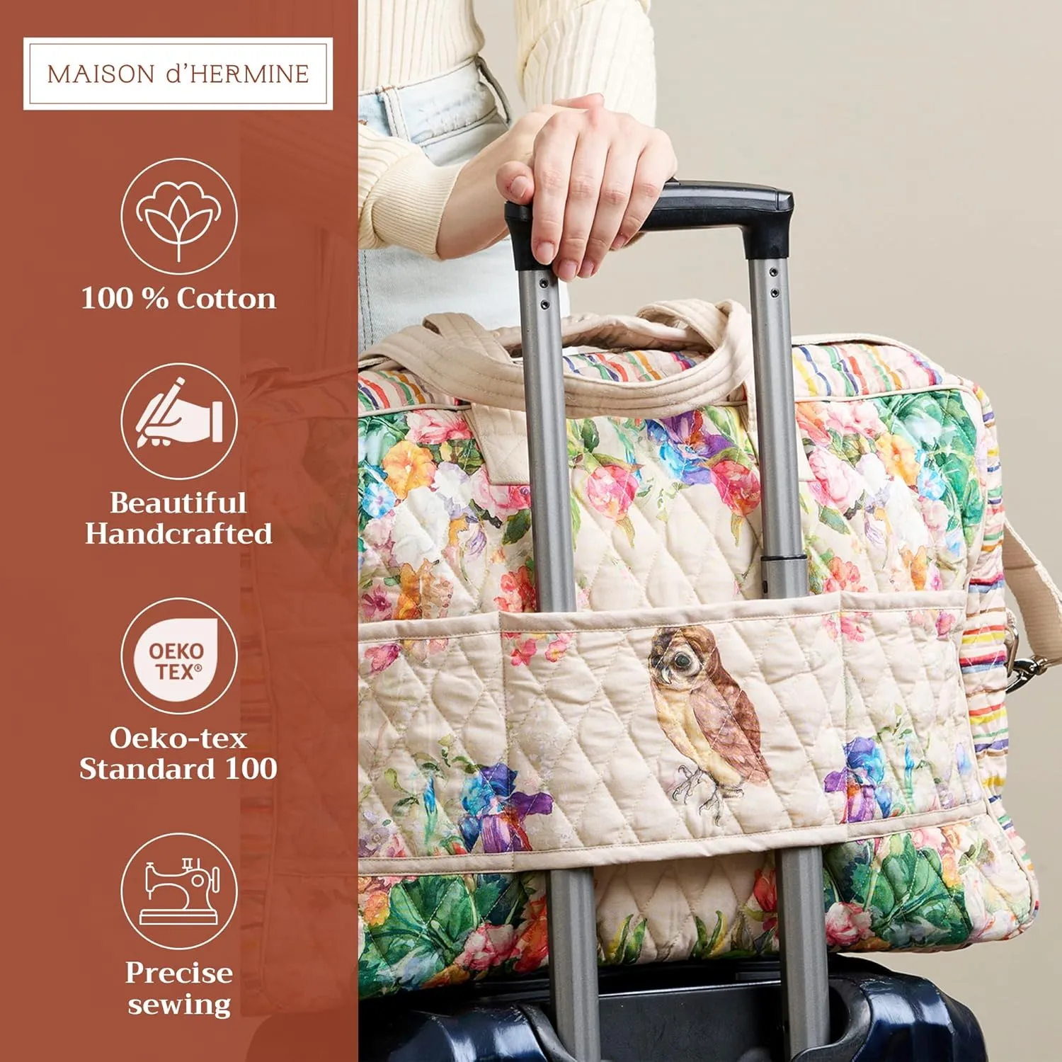 Maison d' Hermine Weekender Bags for Women Cotton Quilted Duffel Overnight Luggage Weekend Bag for Men Gym Sports Gifts Travel Business Travellers Family Trip