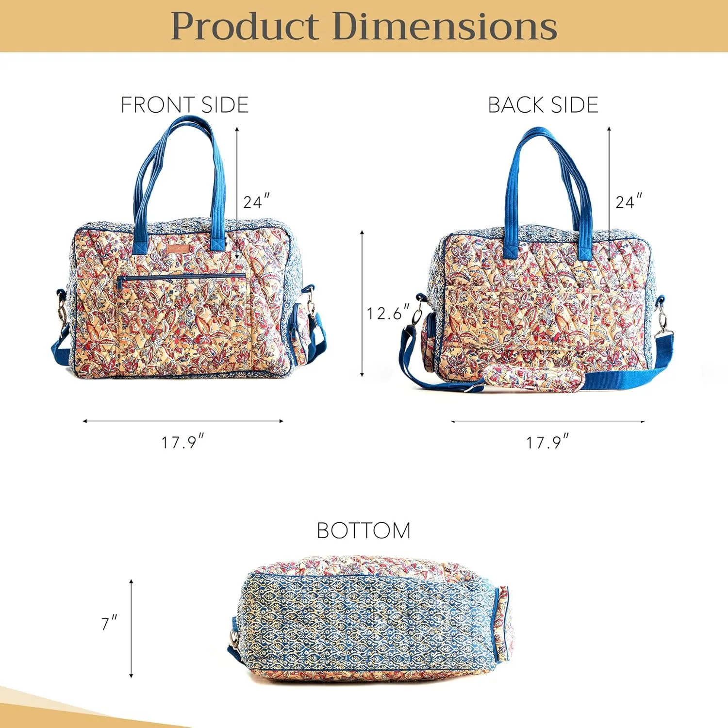 Maison d' Hermine Weekender Bags for Women Cotton Quilted Duffel Overnight Luggage Weekend Bag for Men Gym Sports Gifts Travel Business Travellers Family Trip