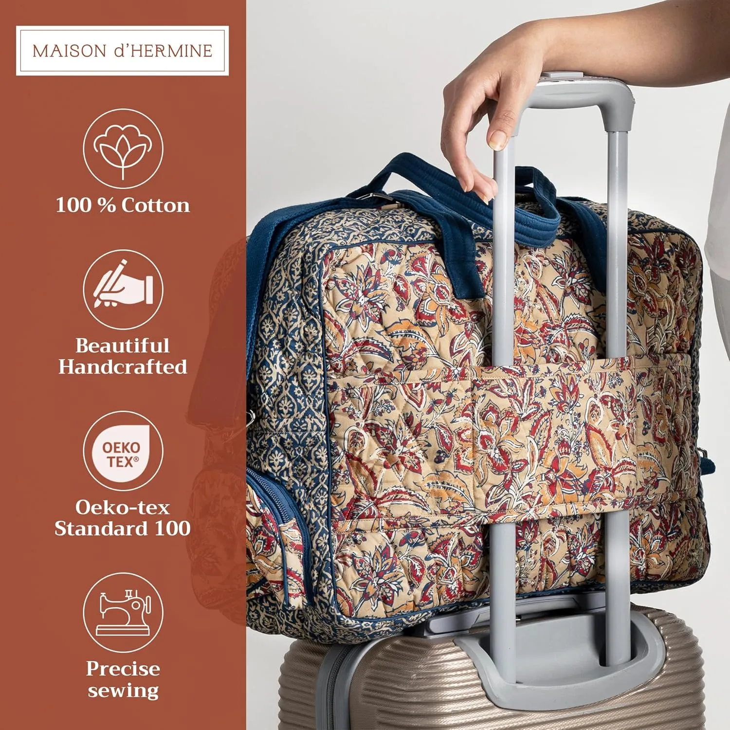 Maison d' Hermine Weekender Bags for Women Cotton Quilted Duffel Overnight Luggage Weekend Bag for Men Gym Sports Gifts Travel Business Travellers Family Trip