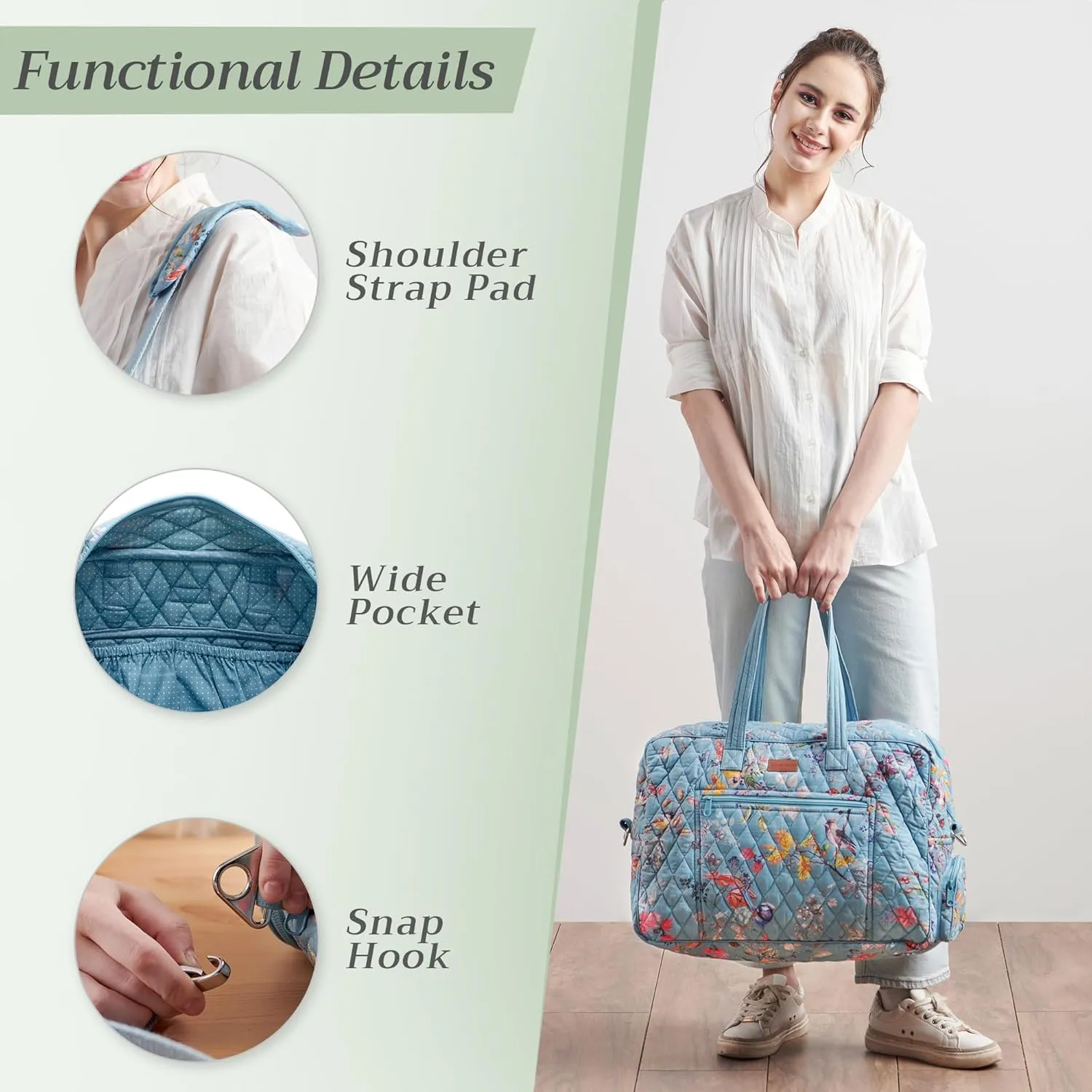 Maison d' Hermine Weekender Bags for Women Cotton Quilted Duffel Overnight Luggage Weekend Bag for Men Gym Sports Gifts Travel Business Travellers Family Trip