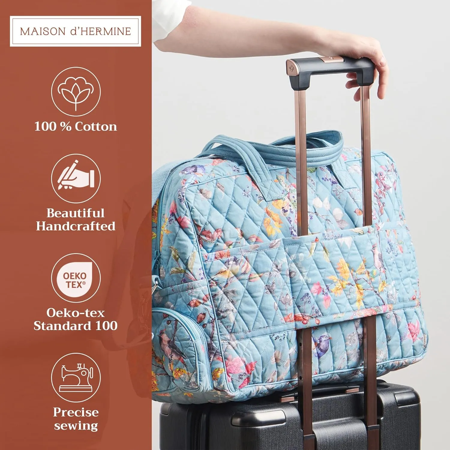 Maison d' Hermine Weekender Bags for Women Cotton Quilted Duffel Overnight Luggage Weekend Bag for Men Gym Sports Gifts Travel Business Travellers Family Trip