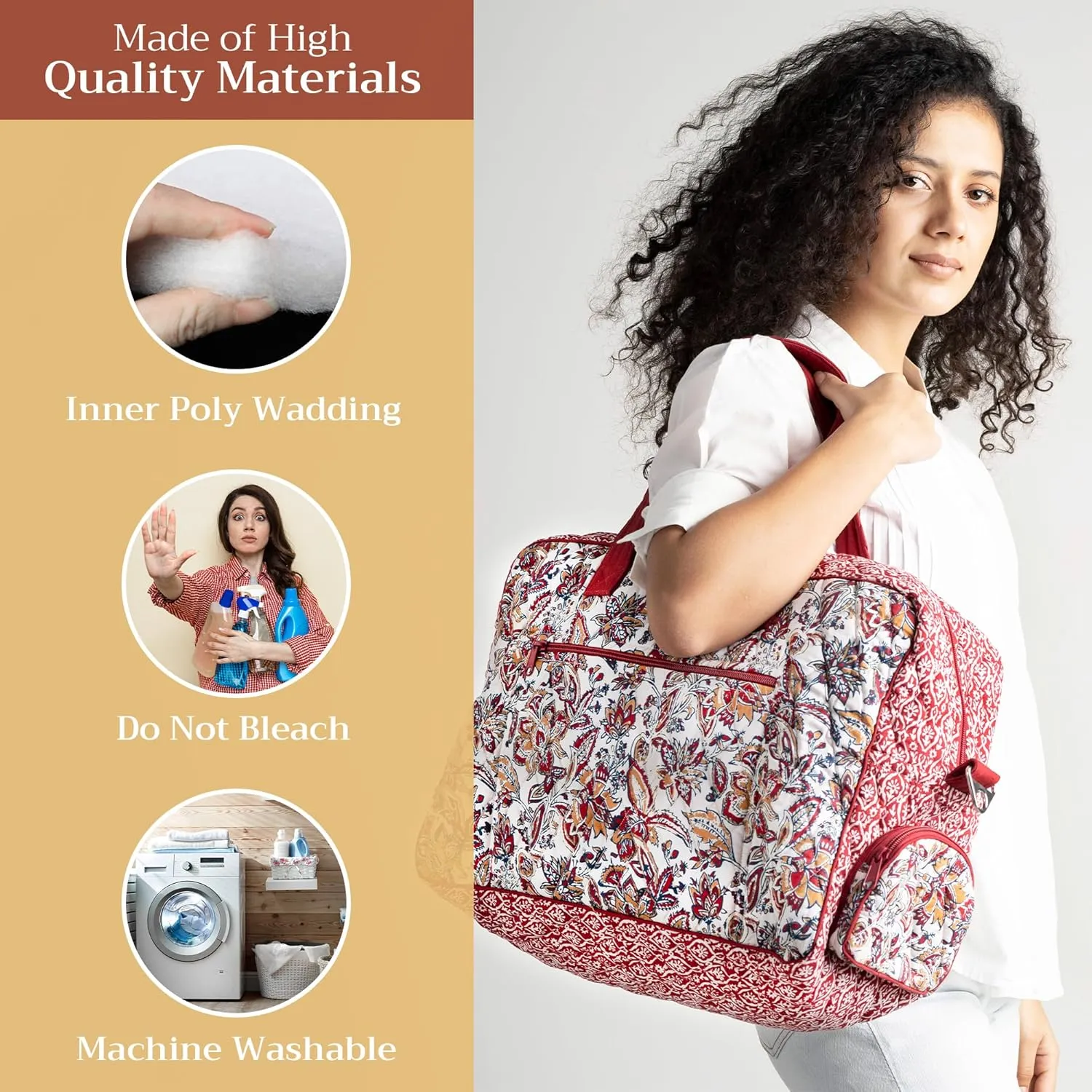 Maison d' Hermine Weekender Bags for Women Cotton Quilted Duffel Overnight Luggage Weekend Bag for Men Gym Sports Gifts Travel Business Travellers Family Trip