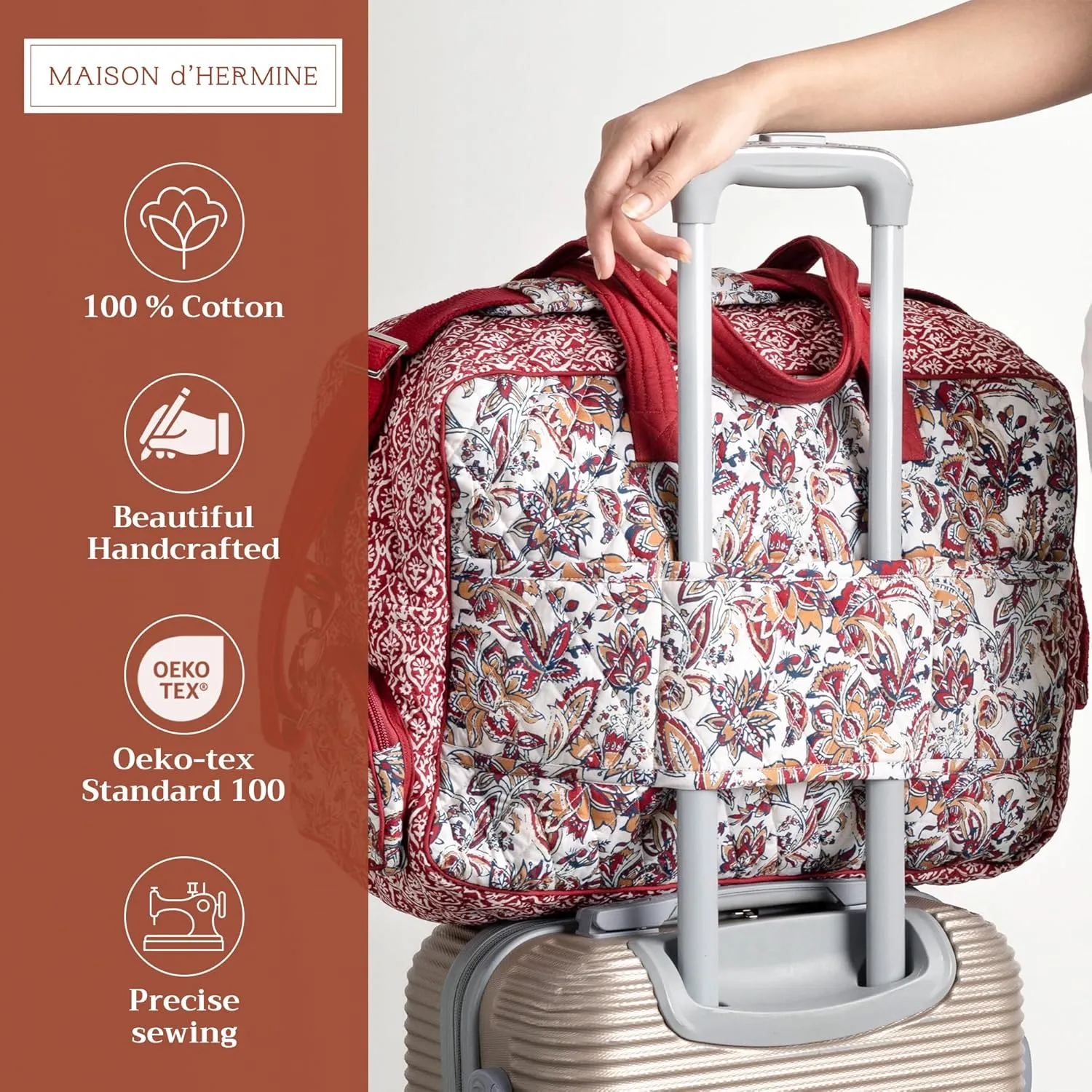 Maison d' Hermine Weekender Bags for Women Cotton Quilted Duffel Overnight Luggage Weekend Bag for Men Gym Sports Gifts Travel Business Travellers Family Trip