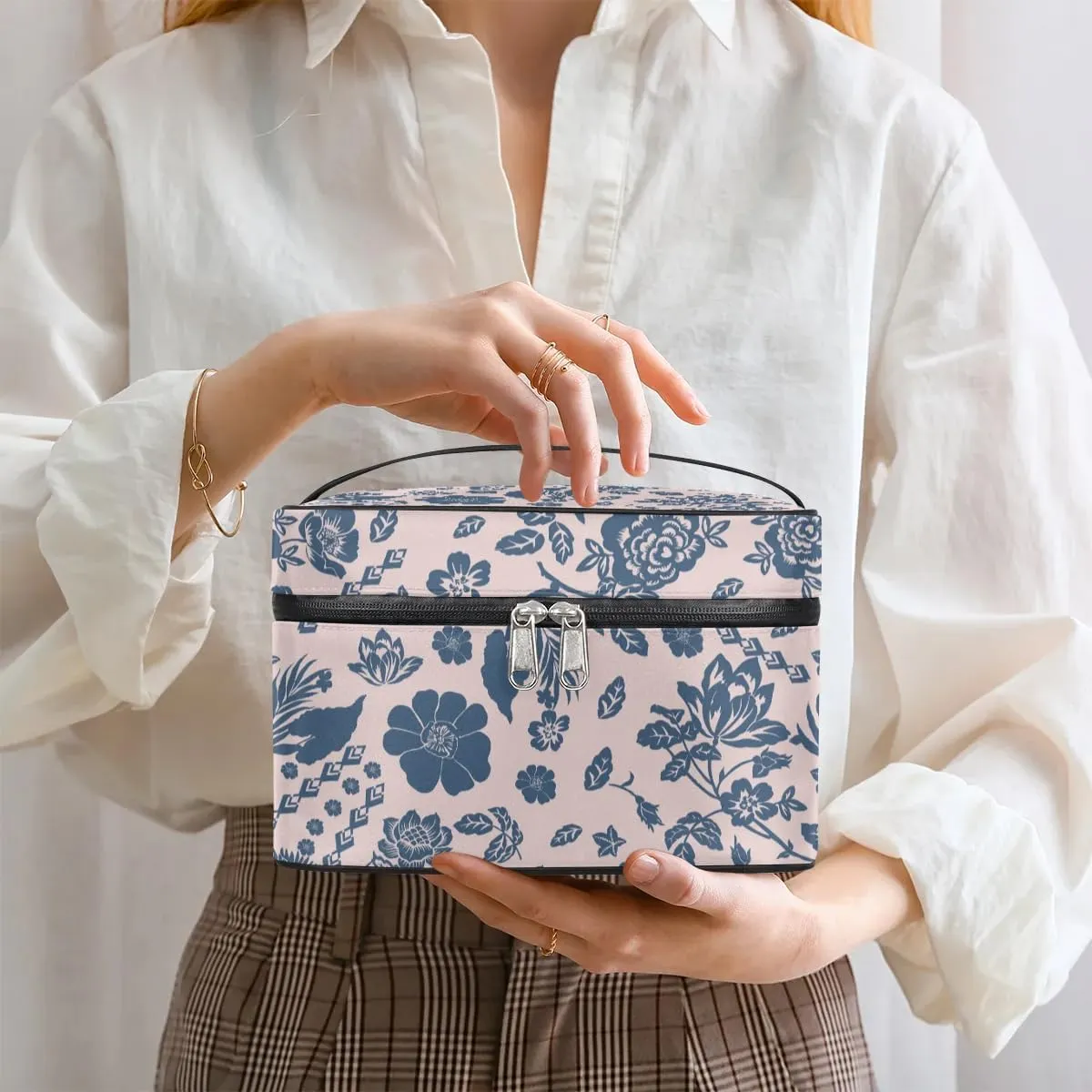 Makeup Travel Bag Organizer Toiletry Bag for Women Portable Cosmetic Storage Case with Handle, Large Capacity Lightweight Toiletries Brush Zipper Bag - Abstract Flowers