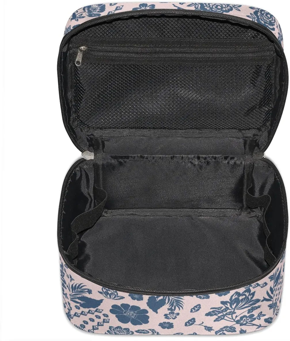 Makeup Travel Bag Organizer Toiletry Bag for Women Portable Cosmetic Storage Case with Handle, Large Capacity Lightweight Toiletries Brush Zipper Bag - Abstract Flowers