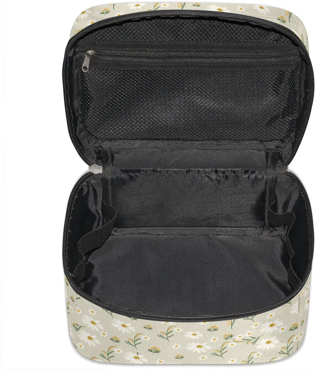 Makeup Travel Bag Organizer Toiletry Bag for Women Portable Cosmetic Storage Case with Handle, Large Capacity Lightweight Toiletries Brush Zipper Bag - Daisy