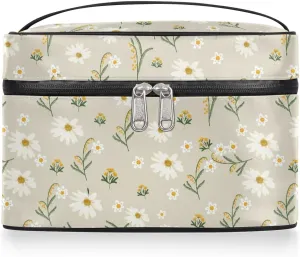 Makeup Travel Bag Organizer Toiletry Bag for Women Portable Cosmetic Storage Case with Handle, Large Capacity Lightweight Toiletries Brush Zipper Bag - Daisy