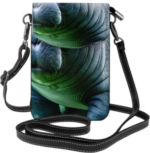 Manatee Animals Calf Print Small Cell Phone Leather Purse Adjustable Shoulder Rope Crossbody Bags For Women