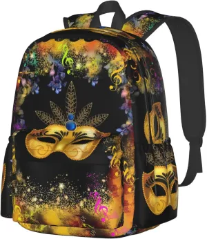 Mardi Gras Musical Note Mask Backpack Casual Laptop Backpack Large Capacity Double Shoulder Bag Travel Daypack For Women Men