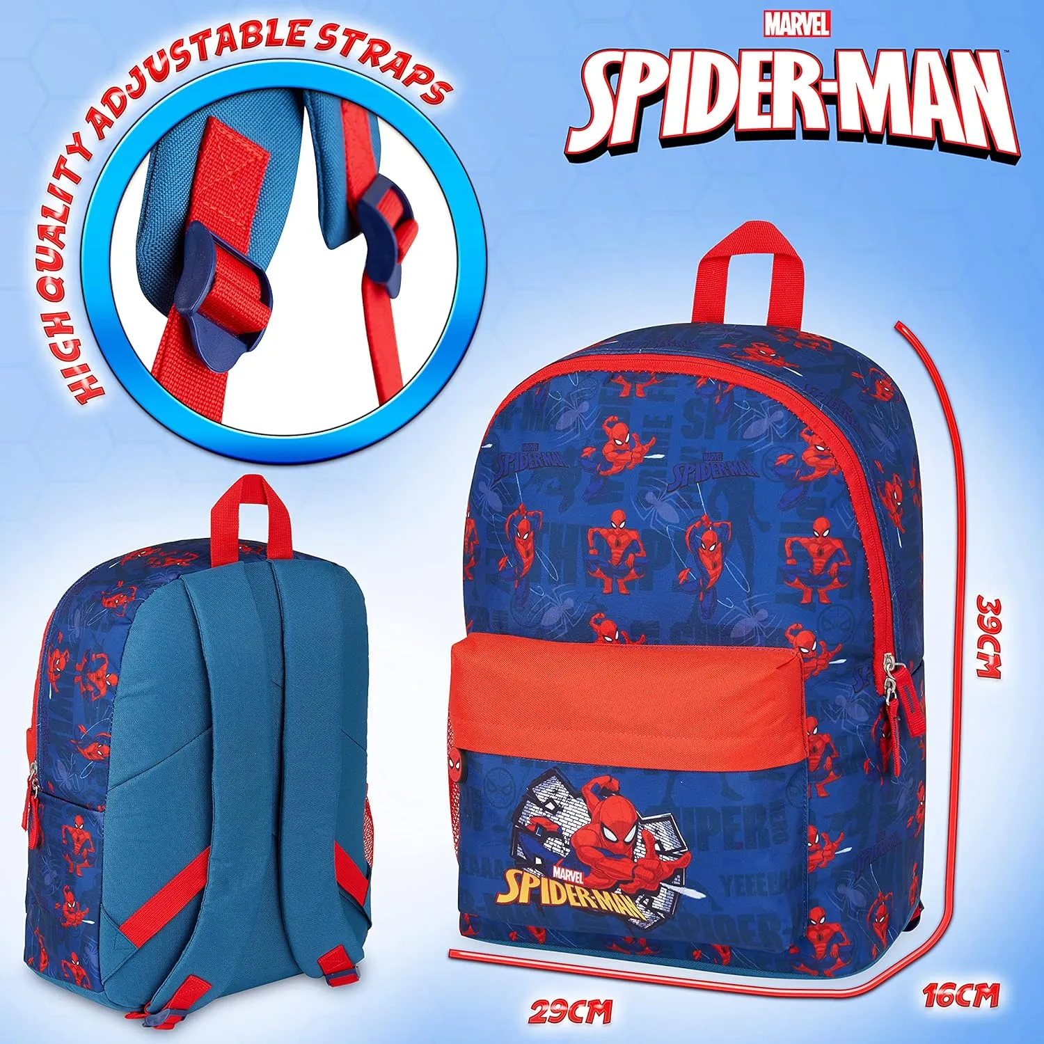 Marvel Backpack - Bags for Travel, Sports Rucksack Gifts (Blue/Red)
