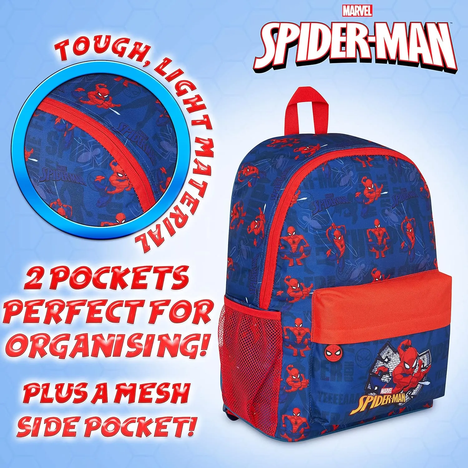 Marvel Backpack - Bags for Travel, Sports Rucksack Gifts (Blue/Red)