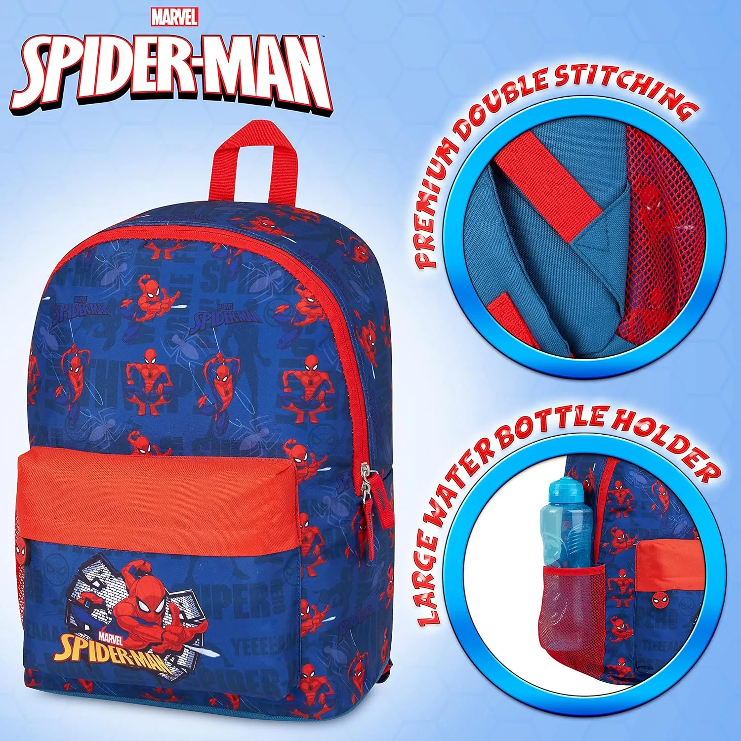 Marvel Backpack - Bags for Travel, Sports Rucksack Gifts (Blue/Red)