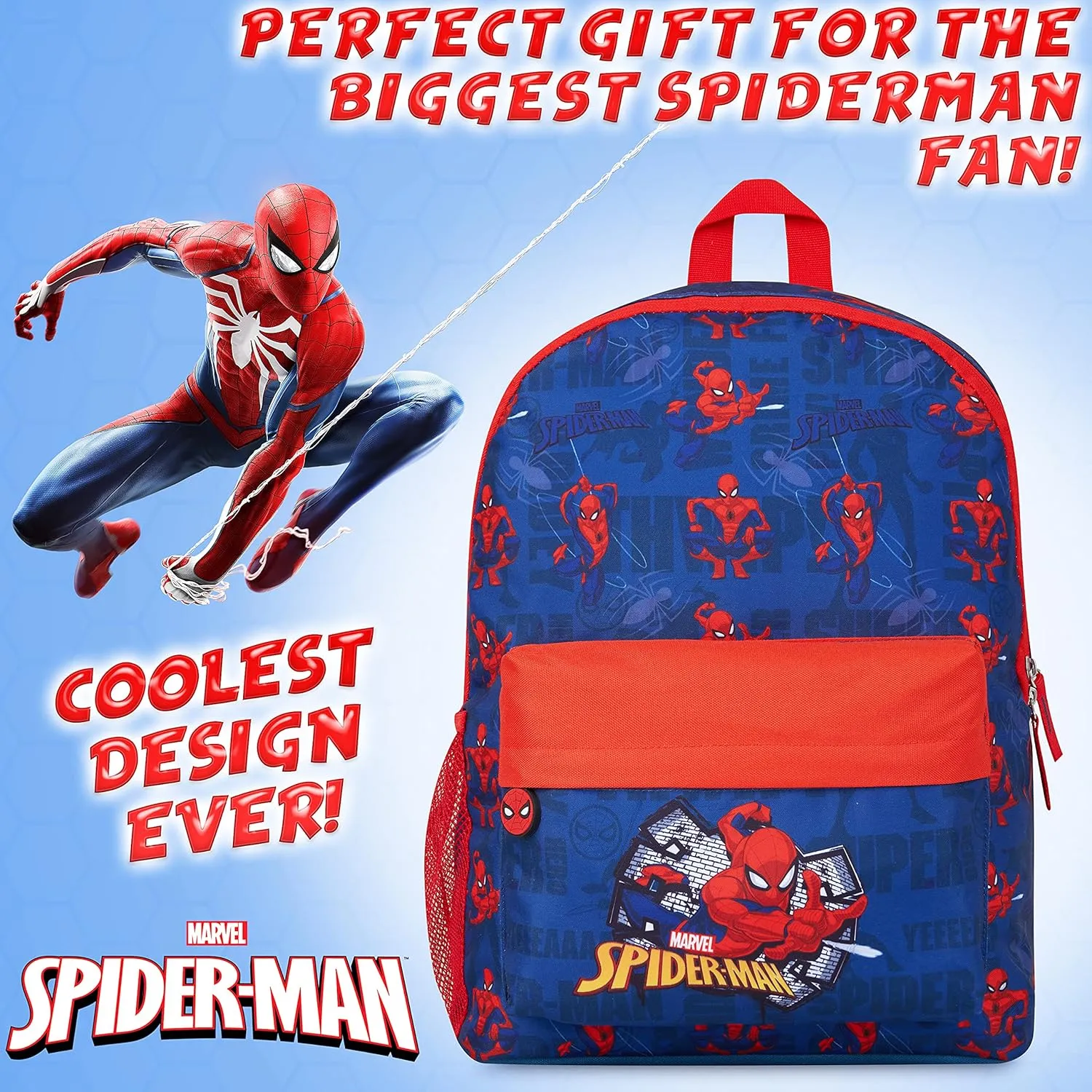 Marvel Backpack - Bags for Travel, Sports Rucksack Gifts (Blue/Red)