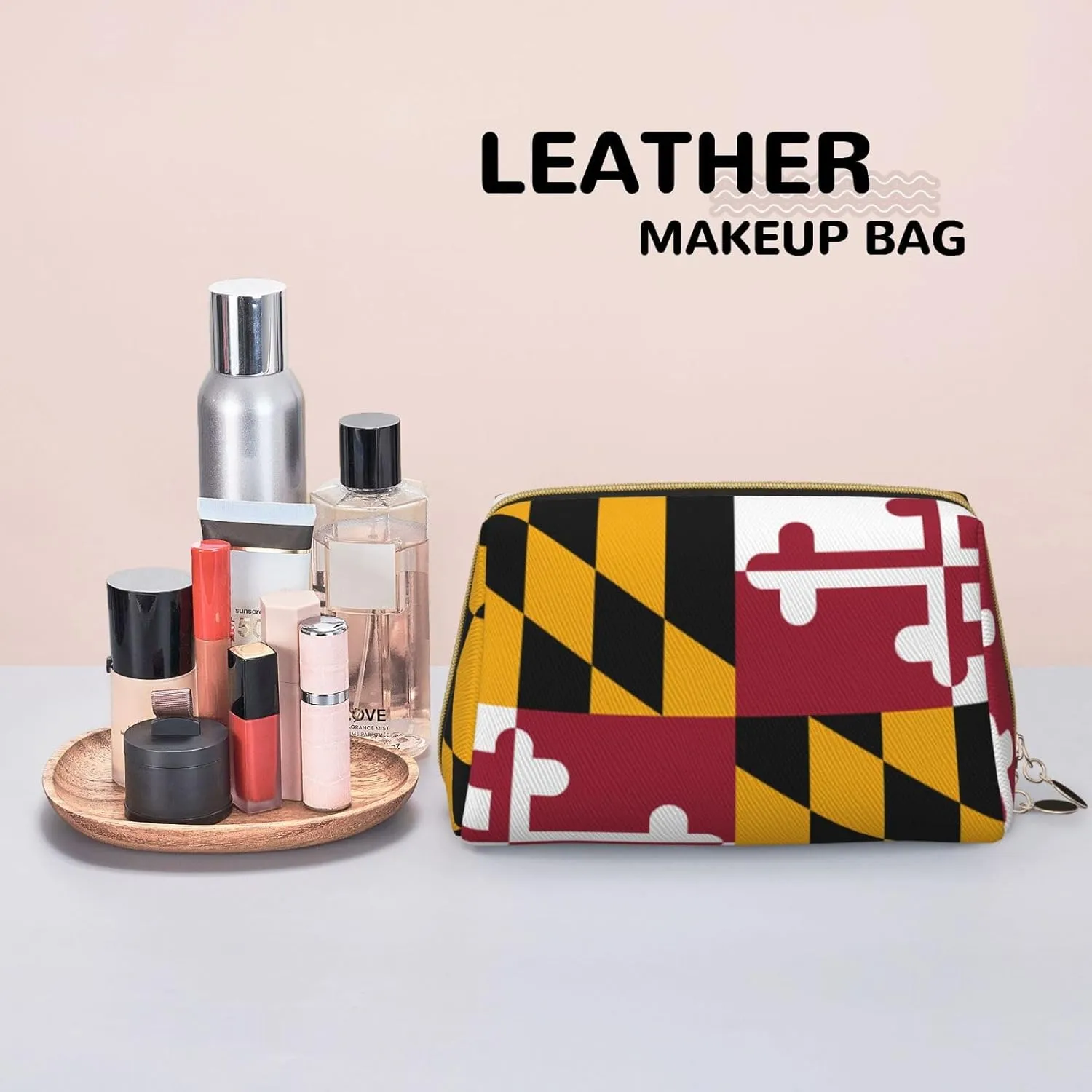 Maryland State Flagmakeup Bag Organizer,Toiletry Cosmetic Bag,Zipper Pouch Brushes Storage Case(Large)