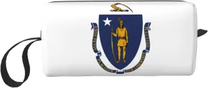 Massachusetts State Flag print Cosmetic Makeup Bags Pouch with Zipper Makeup Bag Travel Cosmetic Bags,Travel Toiletry Case