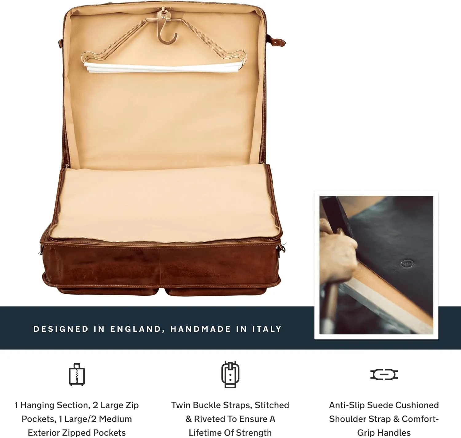 Maxwell Scott - Mens Luxury Leather Jacket Suit Carrier for Luxury Travelling - Made in Italy - The Rovello Chestnut Tan