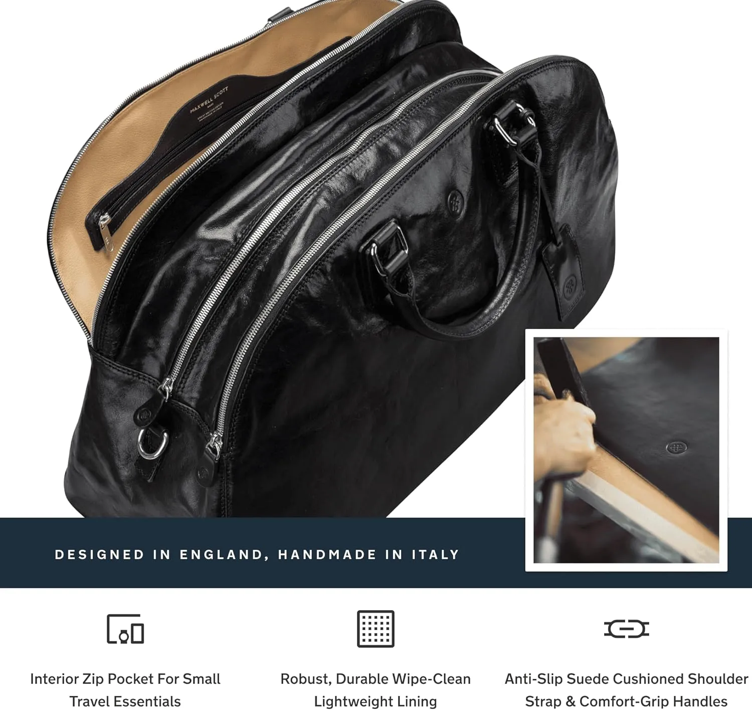 Maxwell Scott - Personalized Womens Luxury Leather Triple Zip Luggage Travel Bag with Multiple Pockets - The LilianaL Black