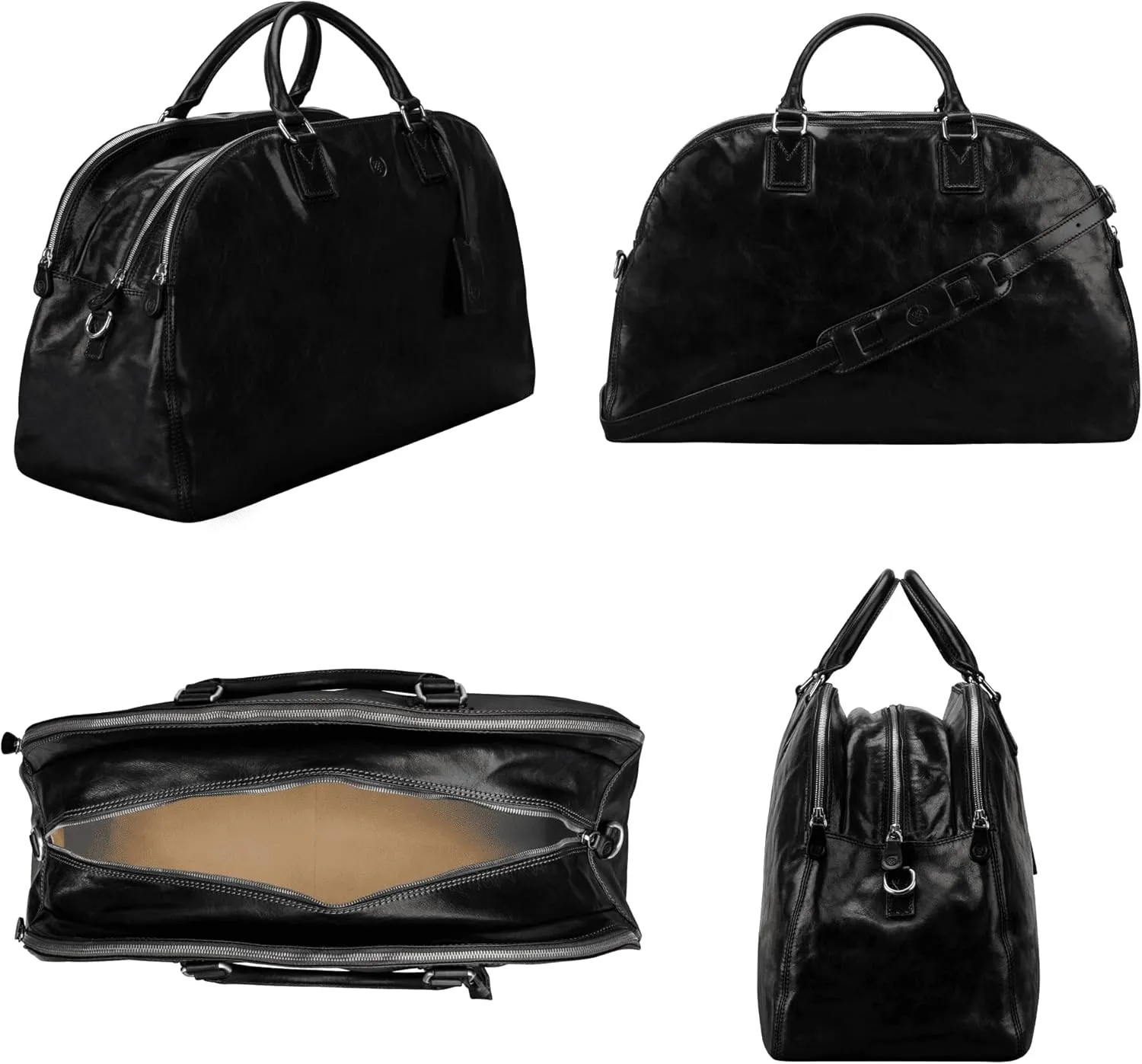 Maxwell Scott - Personalized Womens Luxury Leather Triple Zip Luggage Travel Bag with Multiple Pockets - The LilianaL Black