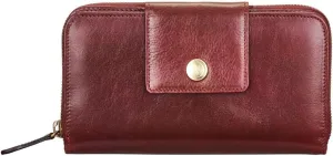 Maxwell Scott - Personalized Womens Luxury Leather Very Large Zip Around Purse Wallet - The Giorgia - Burgundy Red