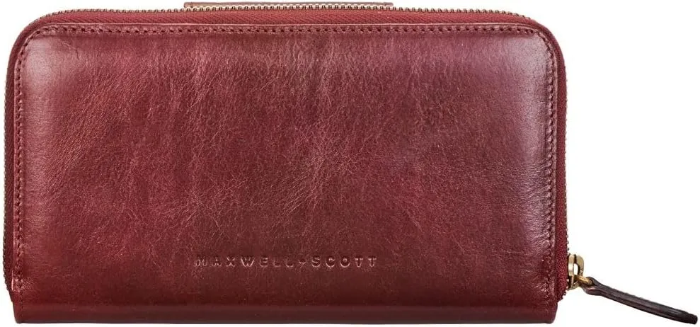 Maxwell Scott - Personalized Womens Luxury Leather Very Large Zip Around Purse Wallet - The Giorgia - Burgundy Red