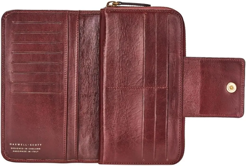 Maxwell Scott - Personalized Womens Luxury Leather Very Large Zip Around Purse Wallet - The Giorgia - Burgundy Red