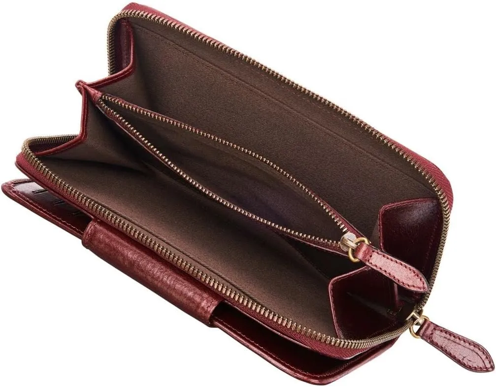 Maxwell Scott - Personalized Womens Luxury Leather Very Large Zip Around Purse Wallet - The Giorgia - Burgundy Red