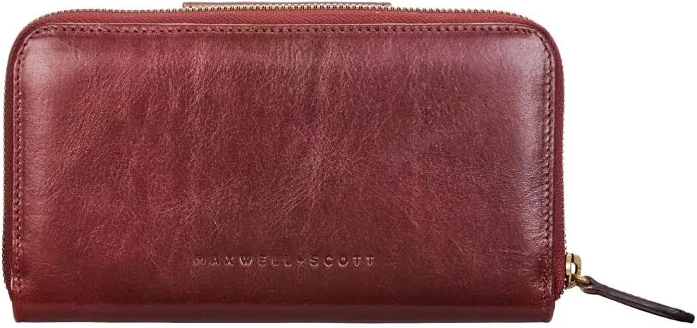 Maxwell Scott - Personalized Womens Luxury Leather Very Large Zip Around Purse Wallet - The Giorgia - Burgundy Red