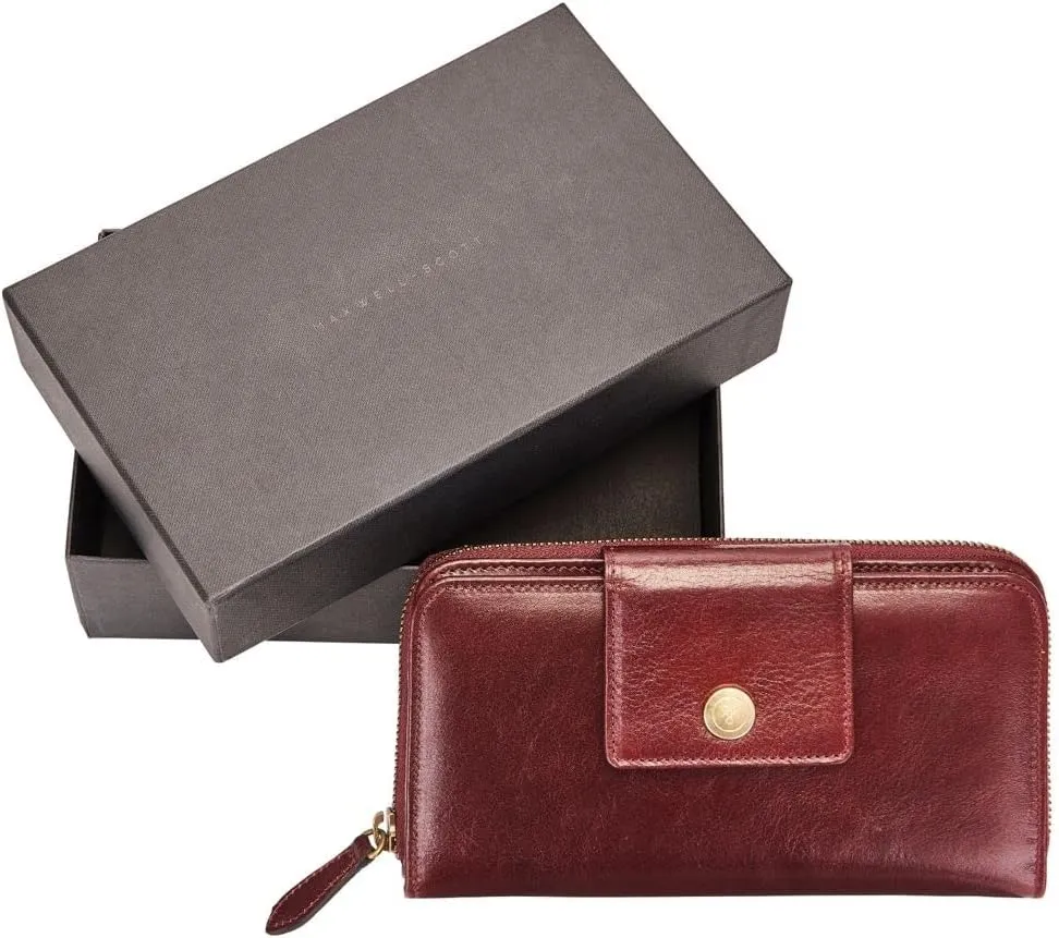 Maxwell Scott - Personalized Womens Luxury Leather Very Large Zip Around Purse Wallet - The Giorgia - Burgundy Red
