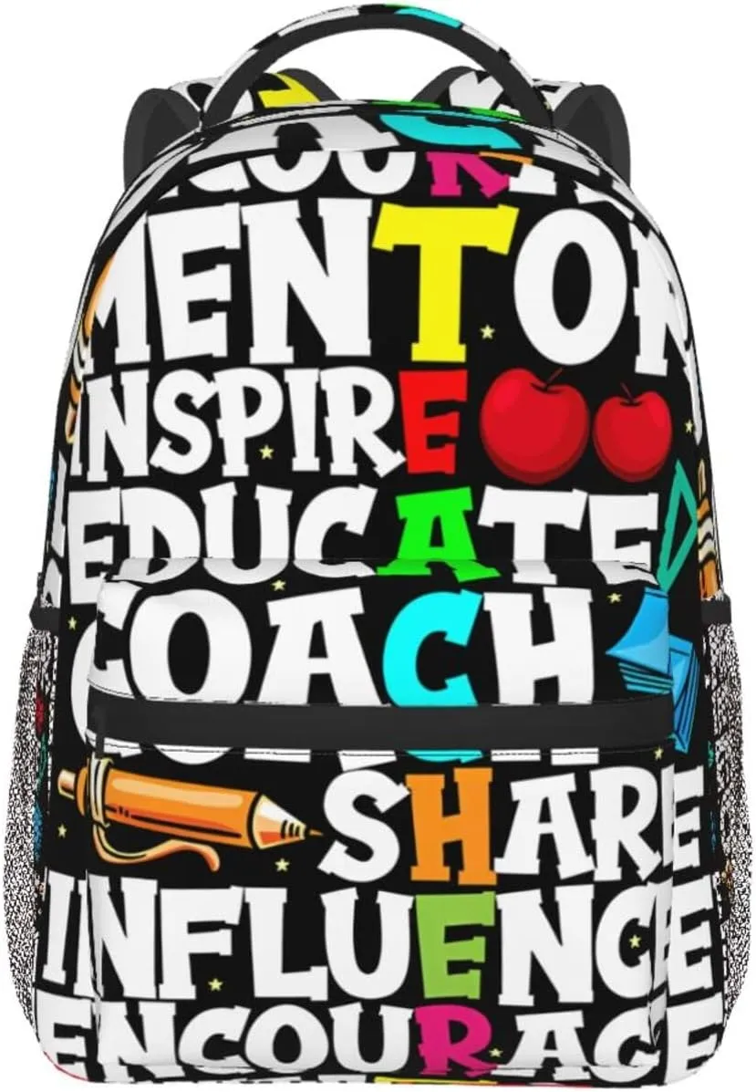 Mentor Teachers inspire Educate Coach Share Influence Backpack Casual Laptop Backpack Lightweight Double Shoulder Bag Travel Daypack For Women Men