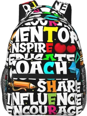 Mentor Teachers inspire Educate Coach Share Influence Backpack Casual Laptop Backpack Lightweight Double Shoulder Bag Travel Daypack For Women Men