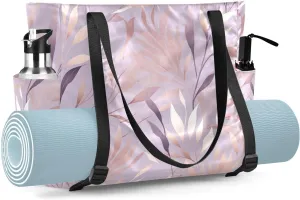Metallic Leaves Purple Yoga Mat Bag for Women Yoga Mat Carrier with Pockets Adjustable Yoga Mat Duffle Bag Fitness Mat Holder for Travel Yoga