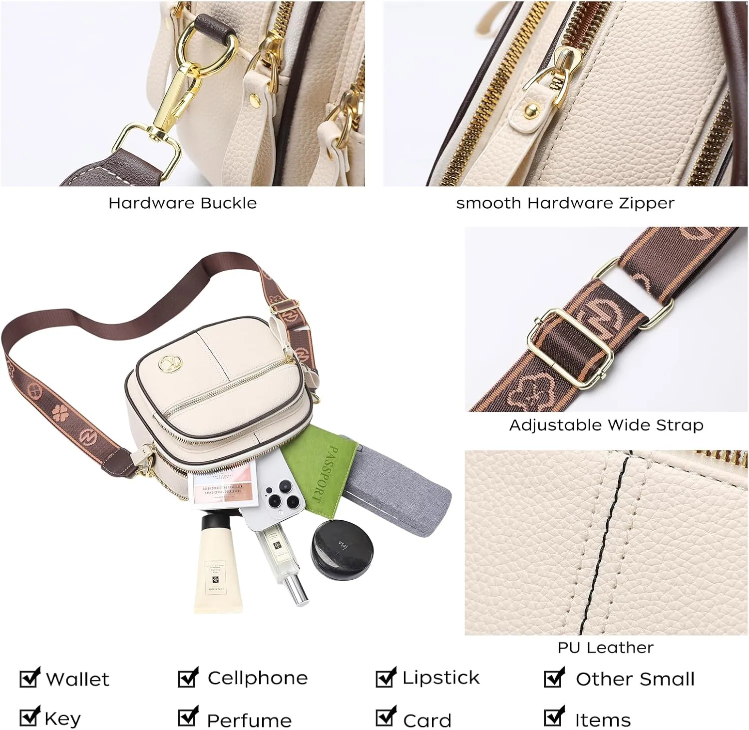 MHX Small Crossbody Bags Purses for Women, PU Leather Handbags Shoulder Bags with Adjustable Shoulder Strap