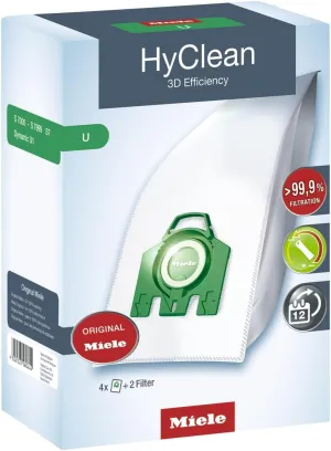 Miele AirClean 3D Efficiency Dust Bag, Type U, 4 Bags & 2 Filters
