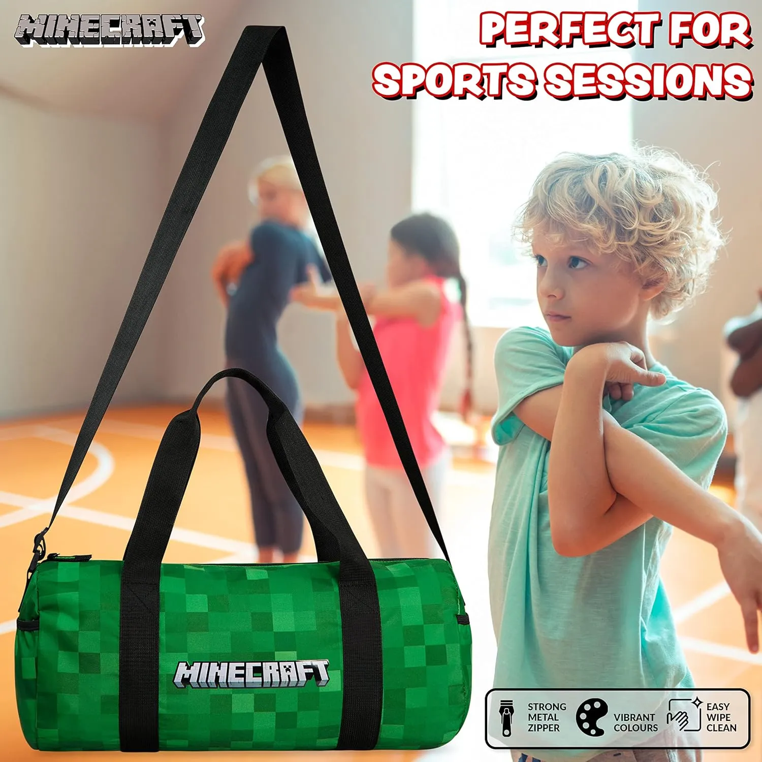 Minecraft Gym Bag for Kids Teens Duffle Bag Travel Overnight Sports Creeper Weekender Bag Carry On Holdall (Green, 16.14x7.08x7.48inches)
