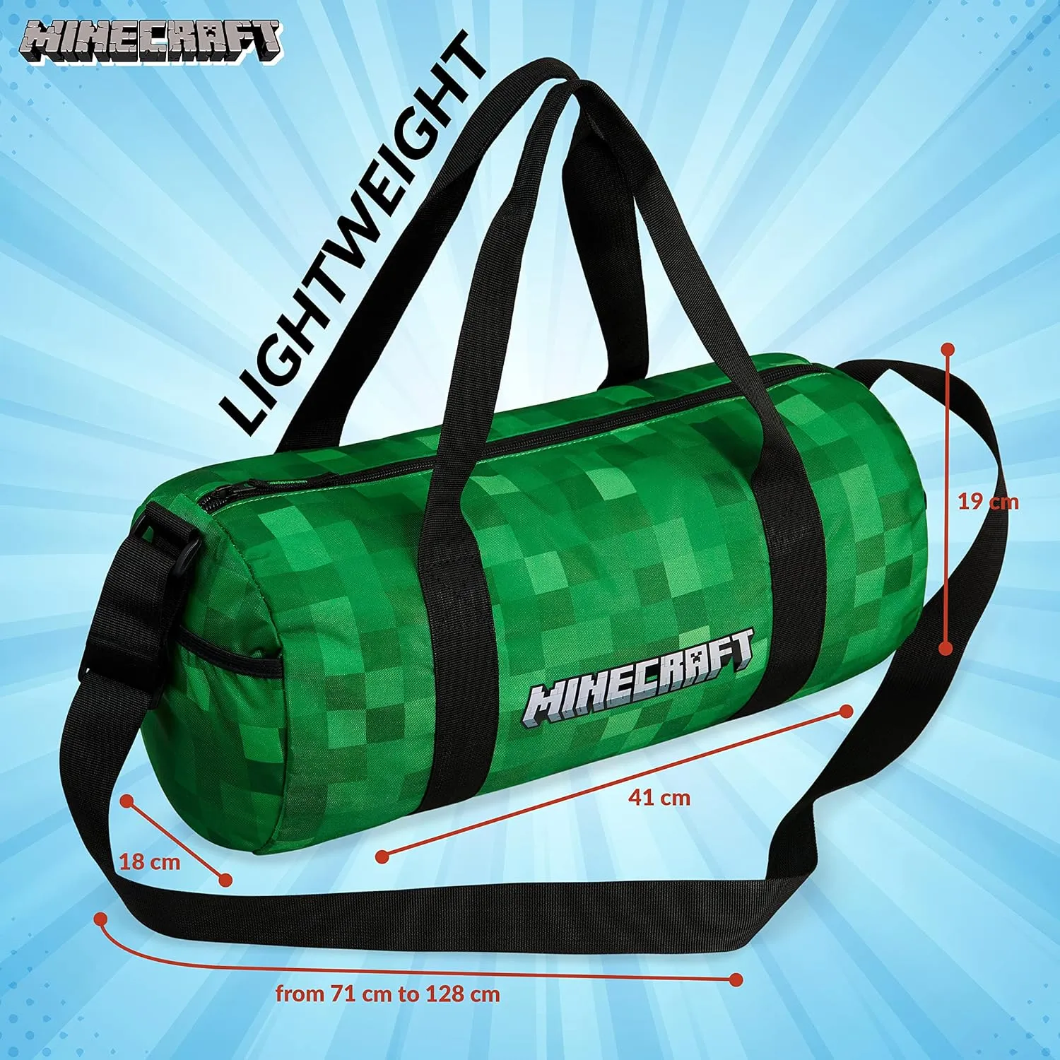Minecraft Gym Bag for Kids Teens Duffle Bag Travel Overnight Sports Creeper Weekender Bag Carry On Holdall (Green, 16.14x7.08x7.48inches)