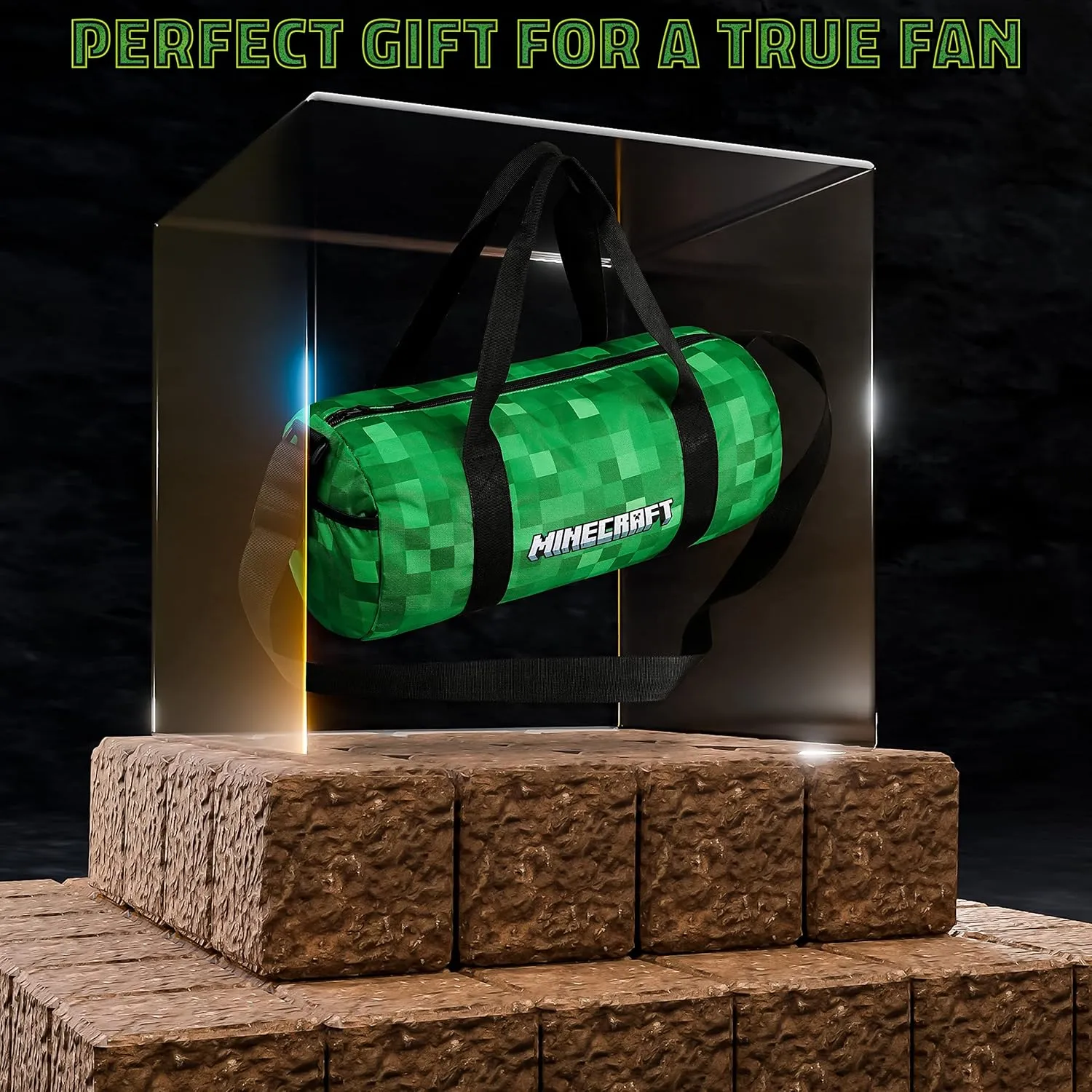 Minecraft Gym Bag for Kids Teens Duffle Bag Travel Overnight Sports Creeper Weekender Bag Carry On Holdall (Green, 16.14x7.08x7.48inches)