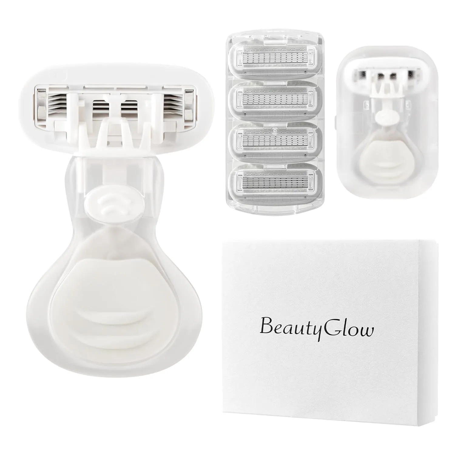Mini Razors for Women, Extra Smooth On The Go Razor with 1 Travel Case   1 Handle   5 Blade Refills   1 Gift Box, 5 Blades Portable Body Razor for Shaving and Hair Removal (White)